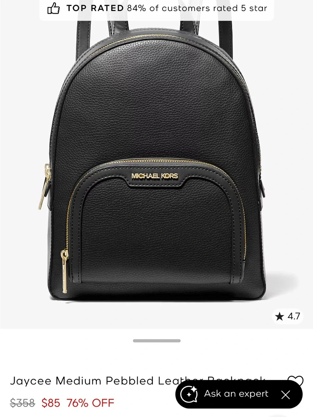 Michael Kors Black Pebbled Leather Mini Backpack with Gold Hardware